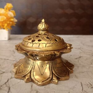 Buy Brass Lotus Dhoop Holder idol For Pooja 4″ Antique Showroom Trichy