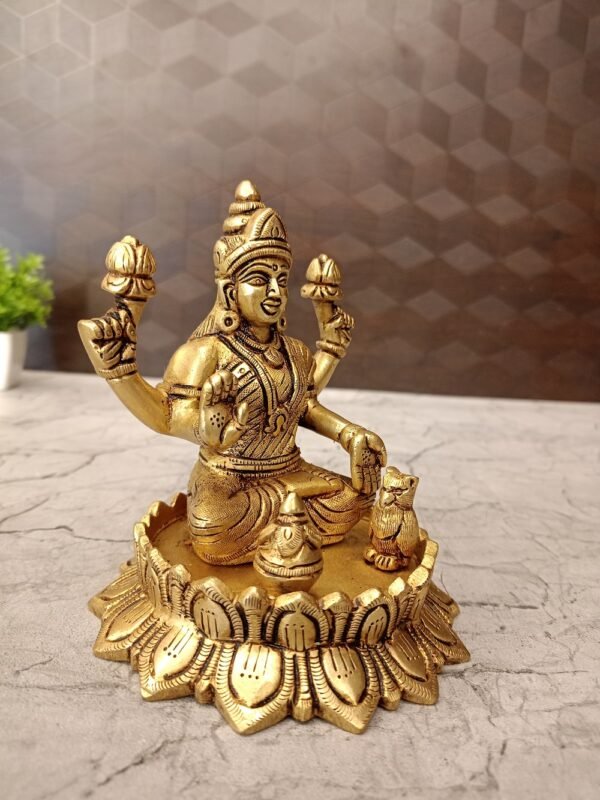 Buy Brass Mahalakshmi On Lotus Idol- 5.5″ Antique Showroom Trichy - Image 5