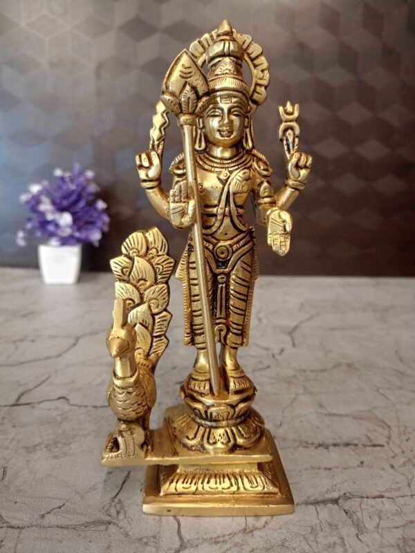Buy Brass Murugan Idol with peacock- 8″ Superfine Brass Handicraft & Antique Statue Showroom Trichy