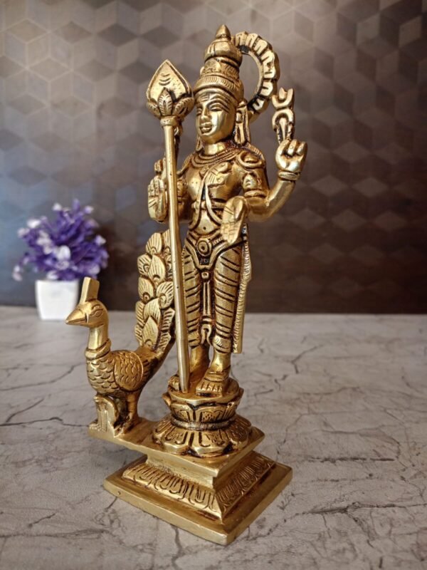 Buy Brass Murugan Idol with peacock- 8″ Superfine Brass Handicraft & Antique Statue Showroom Trichy - Image 2