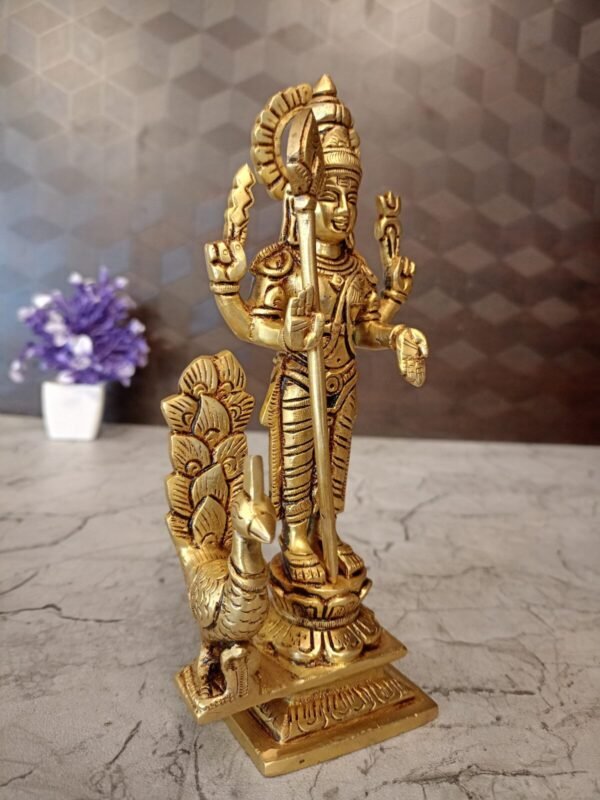 Buy Brass Murugan Idol with peacock- 8″ Superfine Brass Handicraft & Antique Statue Showroom Trichy - Image 3