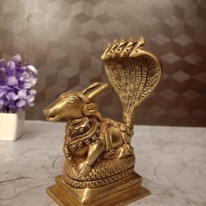 Buy Brass Nandhi with Five Headed Snake Idol- 6″ Antique Showroom Trichy