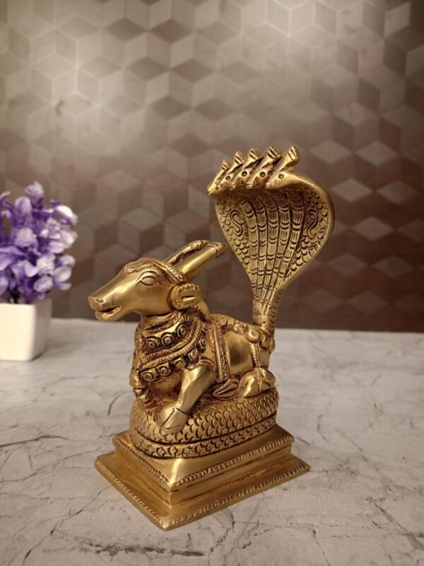 Buy Brass Nandhi with Five Headed Snake Idol- 6″ Antique Showroom Trichy