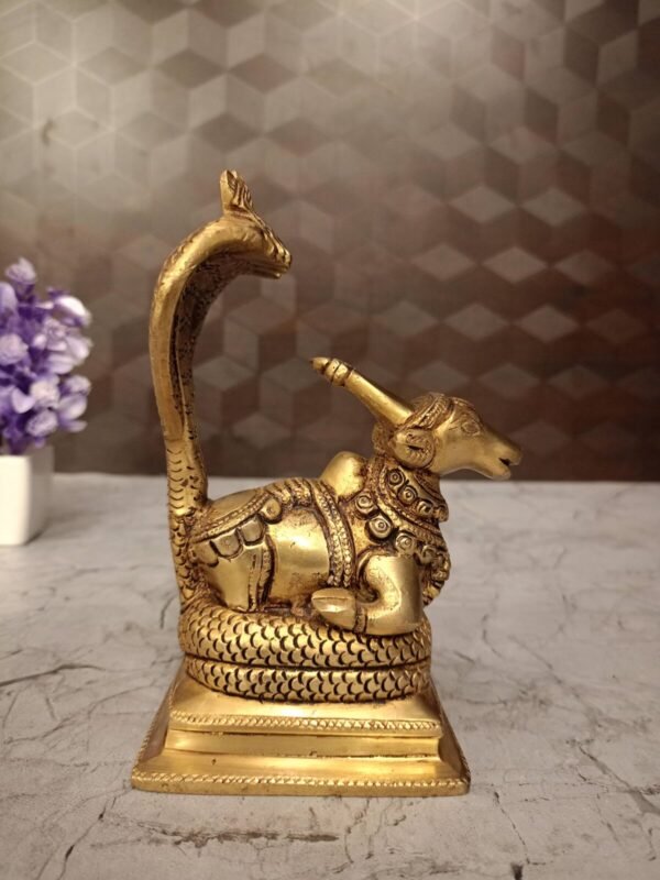 Buy Brass Nandhi with Five Headed Snake Idol- 6″ Antique Showroom Trichy - Image 3