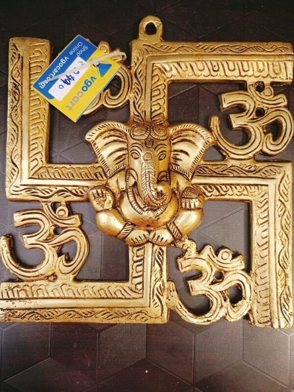 Buy Brass OM Swasthik Ganesha Wall Mount | OM Swasthik Ganesha Wall Hanging Idol 8.5” Antique Showroom Trichy