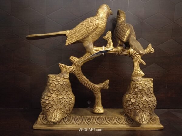 Buy Brass Owls & Birds on Tree Home Decor Showpiece 8.5″ Antique Showroom Trichy - Image 3