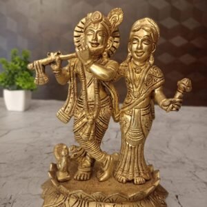 Buy Brass Radha Krishna Statue 6.5″ Lotus Base For Pooja And Gift Antique Showroom Trichy