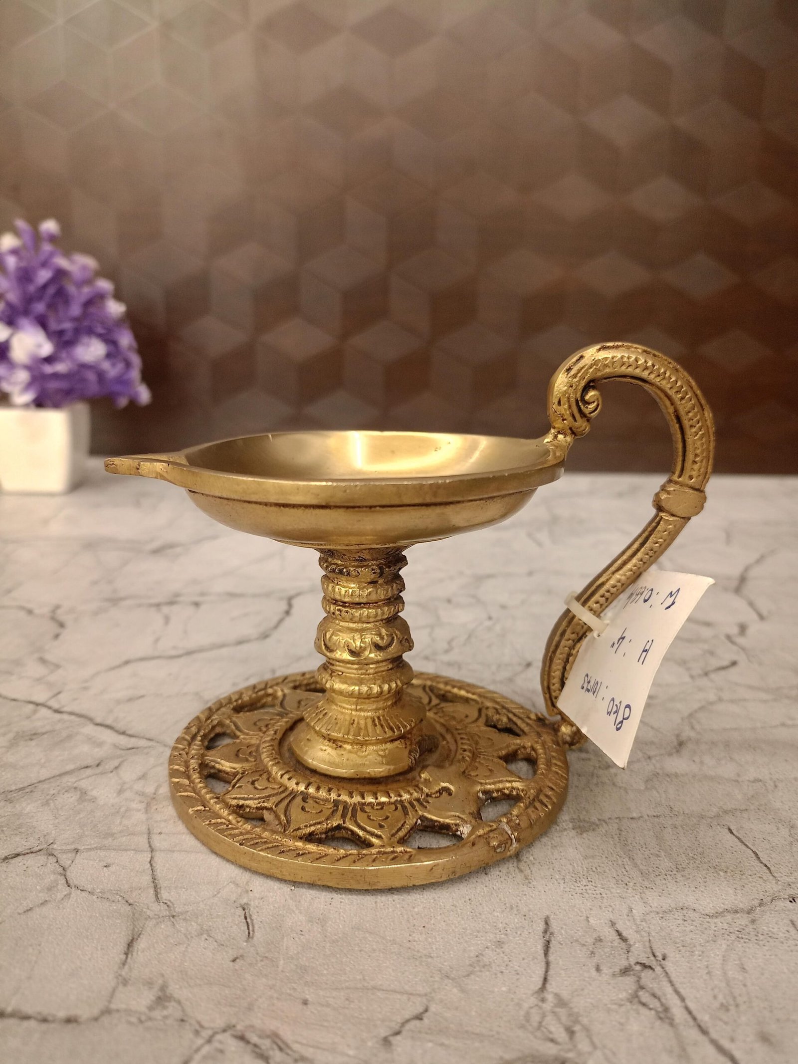 Buy Brass Round Shape Diya With Handle Idol- 4″ Antique Showroom Trichy