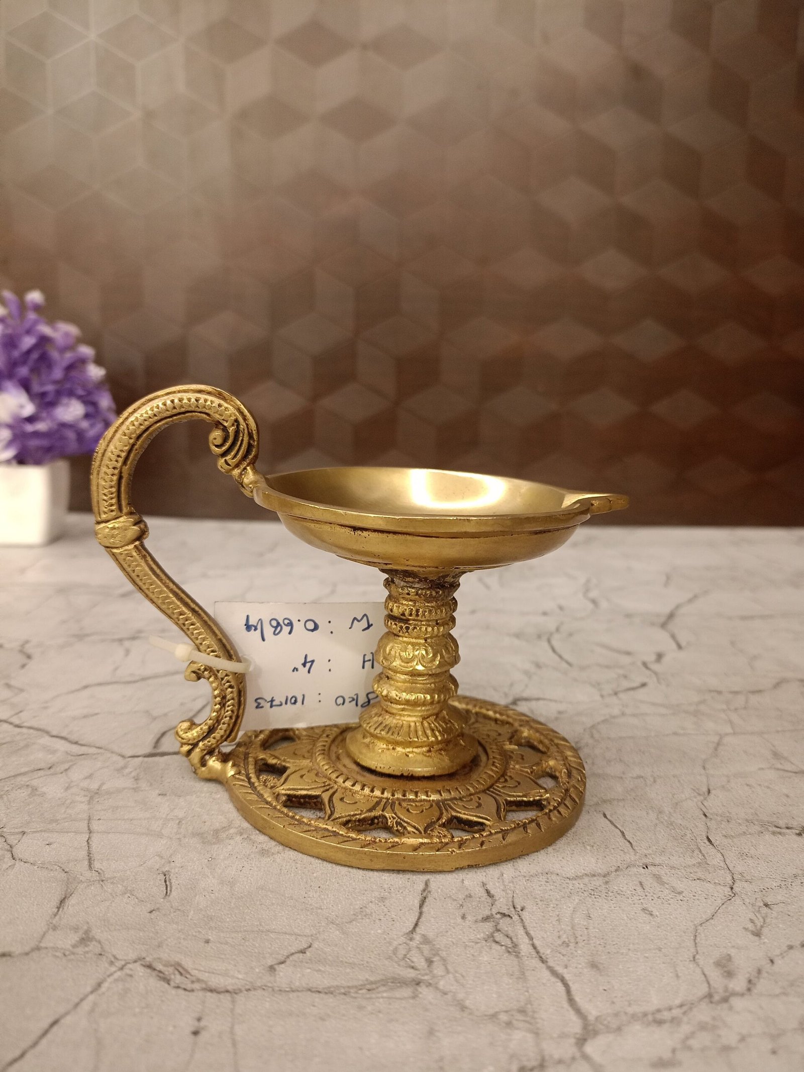 Buy Brass Round Shape Diya With Handle Idol- 4″ Antique Showroom Trichy - Image 2