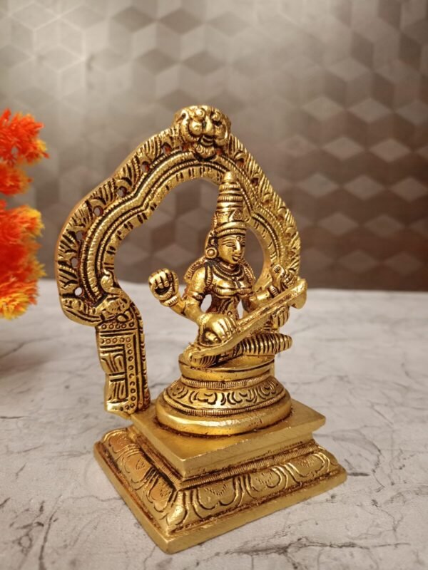 Buy Brass Saraswathi Statue 5.5″ Antique Showroom Trichy - Image 3