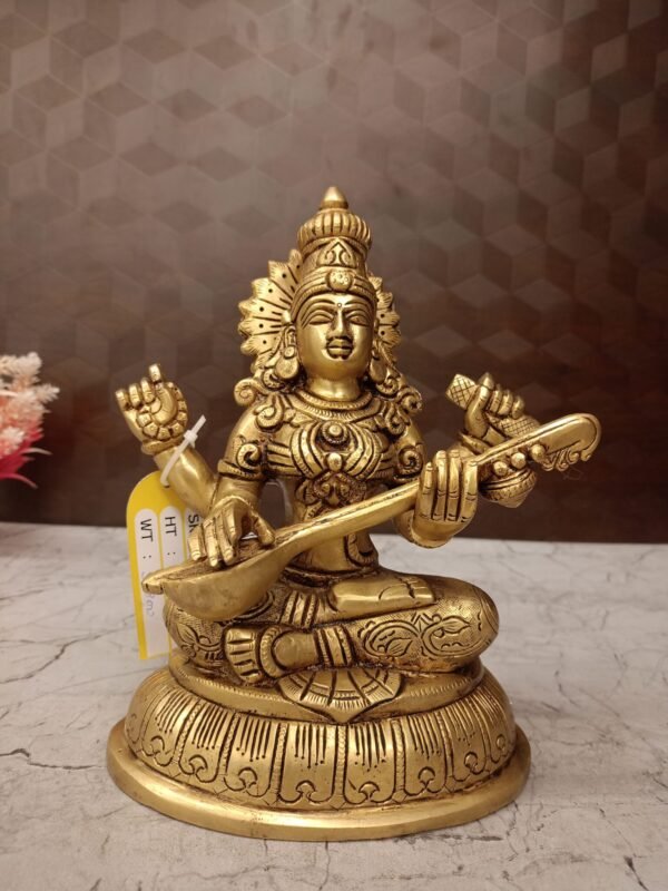 Buy Brass Saraswathi Statue For Pooja / Pure Brass And Antique Finish 9.5″ Showroom Trichy