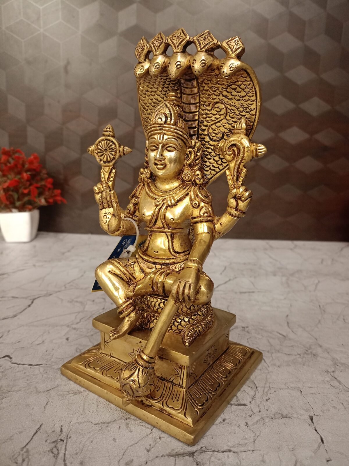Buy Brass Sitting Lord Vishnu With Snake Idol- 9.5″ Antique Showroom Trichy - Image 3