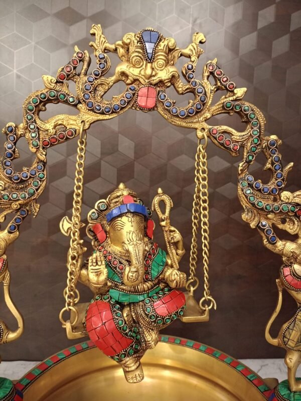 Buy Brass Stone Finish Uruli Swing Ganesha 21″ Handcraft & Antique Showroom Trichy - Image 2