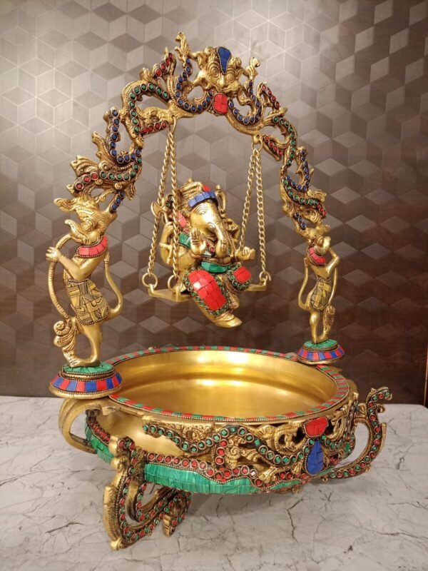 Buy Brass Stone Finish Uruli Swing Ganesha 21″ Handcraft & Antique Showroom Trichy - Image 5