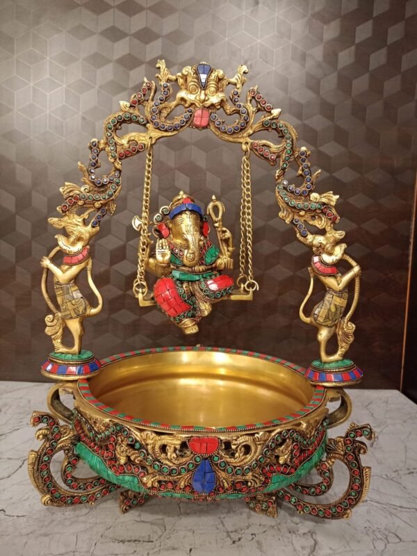 Buy Brass Stone Finish Uruli Swing Ganesha 21″ Handcraft & Antique Showroom Trichy