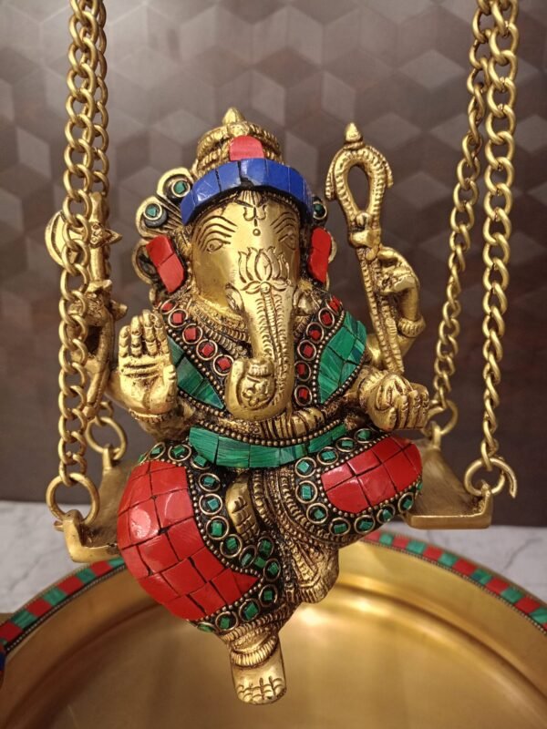Buy Brass Stone Finish Uruli Swing Ganesha 21″ Handcraft & Antique Showroom Trichy - Image 7