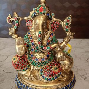 Buy Brass Stone Ganesha Idol sitting on Lotus – 10″ Antique Showroom Trichy