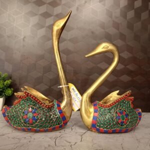 Buy Brass Stone Swan Pair Statue 12.5″ Antique Showroom Trichy