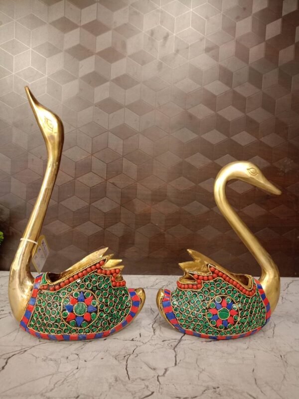 Buy Brass Stone Swan Pair Statue 12.5″ Antique Showroom Trichy - Image 4
