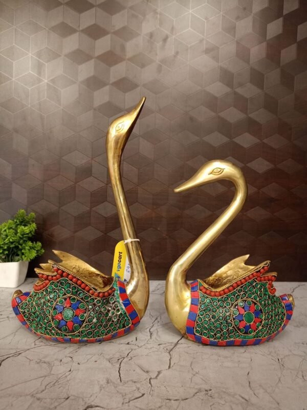 Buy Brass Stone Swan Pair Statue 12.5″ Antique Showroom Trichy - Image 5