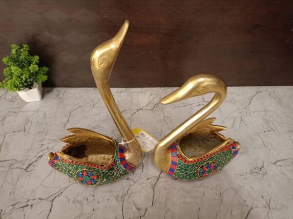 Buy Brass Stone Swan Pair Statue 12.5″ Antique Showroom Trichy - Image 8