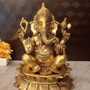 Buy Brass Superfine Ganesha Statue Sitting On Lotus Base 14″ Antique Showroom Trichy