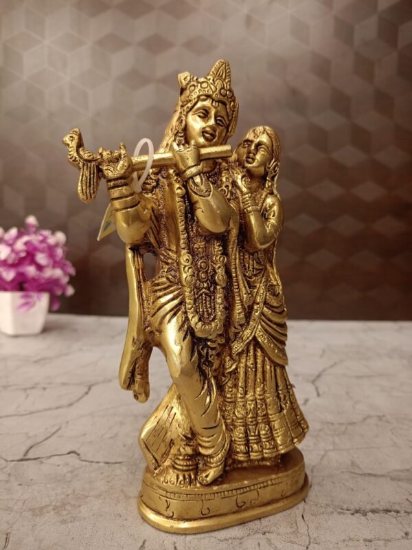 Brass Designer Antique Finish Radha Krishna Pair Idol- 8″ - Image 2