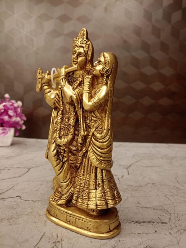 Brass Designer Antique Finish Radha Krishna Pair Idol- 8″ - Image 3