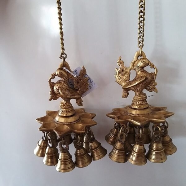 Brass annam diya 9 face with bells wall hanging chain Antique Showroom Trichy