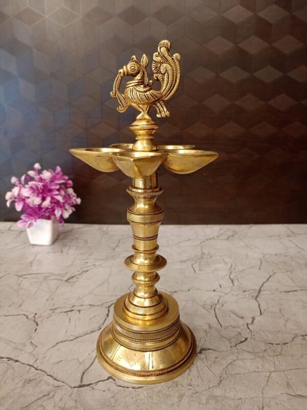 Buy Brass Annam Five Face Kuthu Vilakku For Pooja 11″ Antique Showroom Trichy - Image 2