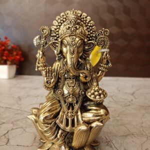 Buy Brass Fine Art Ganesha Sitting On Lotus Statue For Pooja 6″ Antique Showroom Trichy