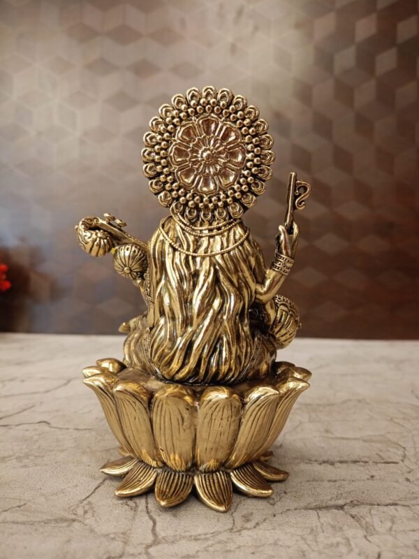 Buy Brass Fine Art Saraswathi statue Sitting On Lotus 6″ Antique Showroom Trichy - Image 2