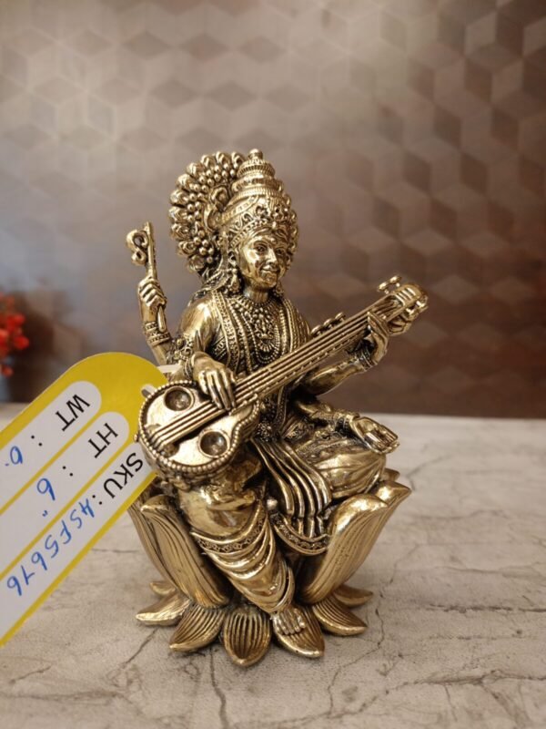 Buy Brass Fine Art Saraswathi statue Sitting On Lotus 6″ Antique Showroom Trichy - Image 4