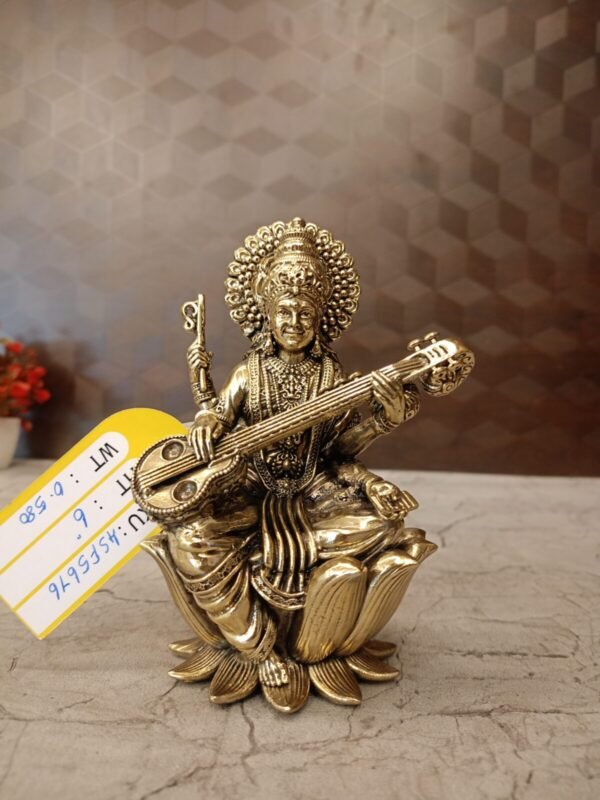 Buy Brass Fine Art Saraswathi statue Sitting On Lotus 6″ Antique Showroom Trichy
