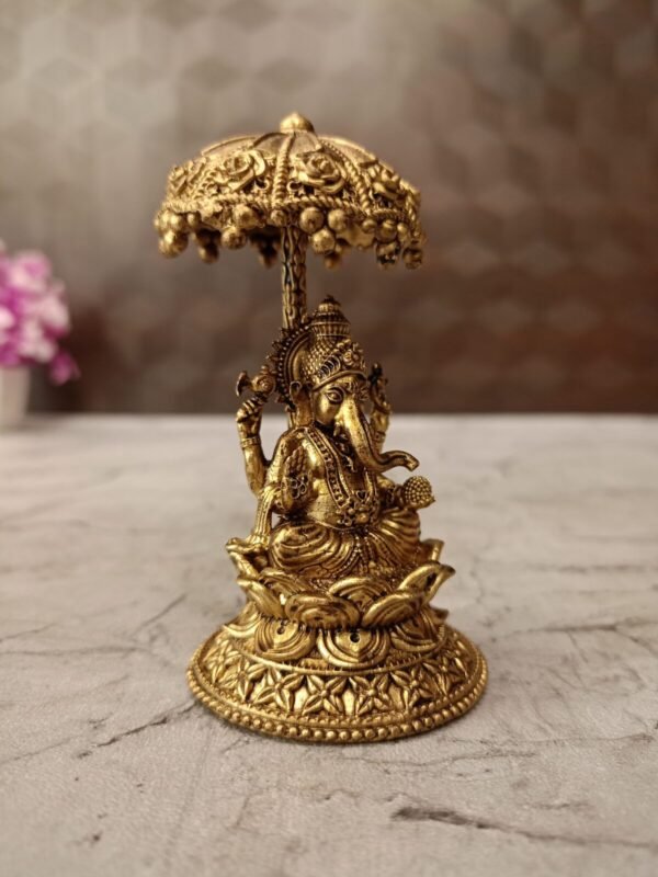 Buy Brass Fine art Ganesh with an Umbrella 4″ Antique Showroom Trichy - Image 3