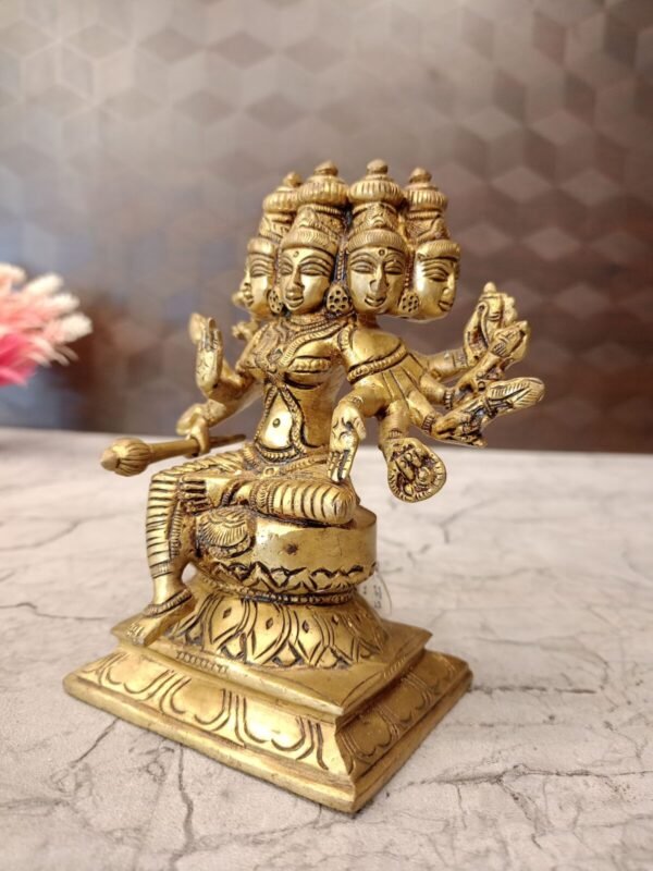 Buy Brass Goddess Gayatri Statue | Pure Brass Gayatri Devi Sitting Idol Antique Showroom Trichy - Image 2
