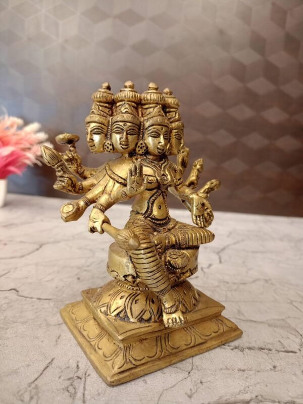 Buy Brass Goddess Gayatri Statue | Pure Brass Gayatri Devi Sitting Idol Antique Showroom Trichy - Image 3