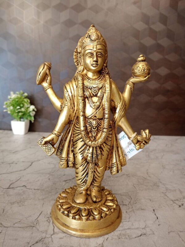 Buy Brass Lord Dhanvantri On Lotus Circle Base Statue | Dhanvantri Pure Brass Idol Antique Showroom Trichy