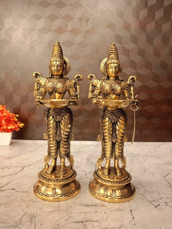Buy Brass Paavai Diya Pair Idol- 11.5″ Antique Showroom Trichy