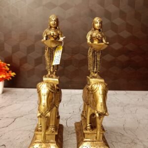 Buy Brass Paavai Diya Standing On Elephant Idol Pair 9.5″ Antique Showroom Trichy