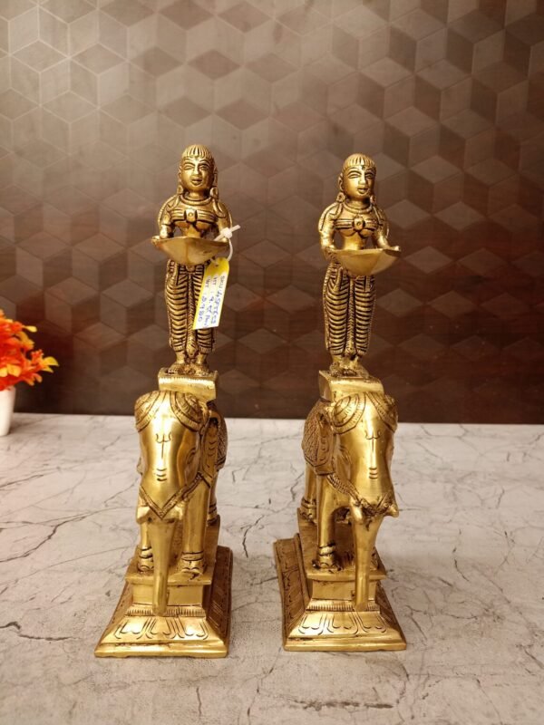 Buy Brass Paavai Diya Standing On Elephant Idol Pair 9.5″ Antique Showroom Trichy