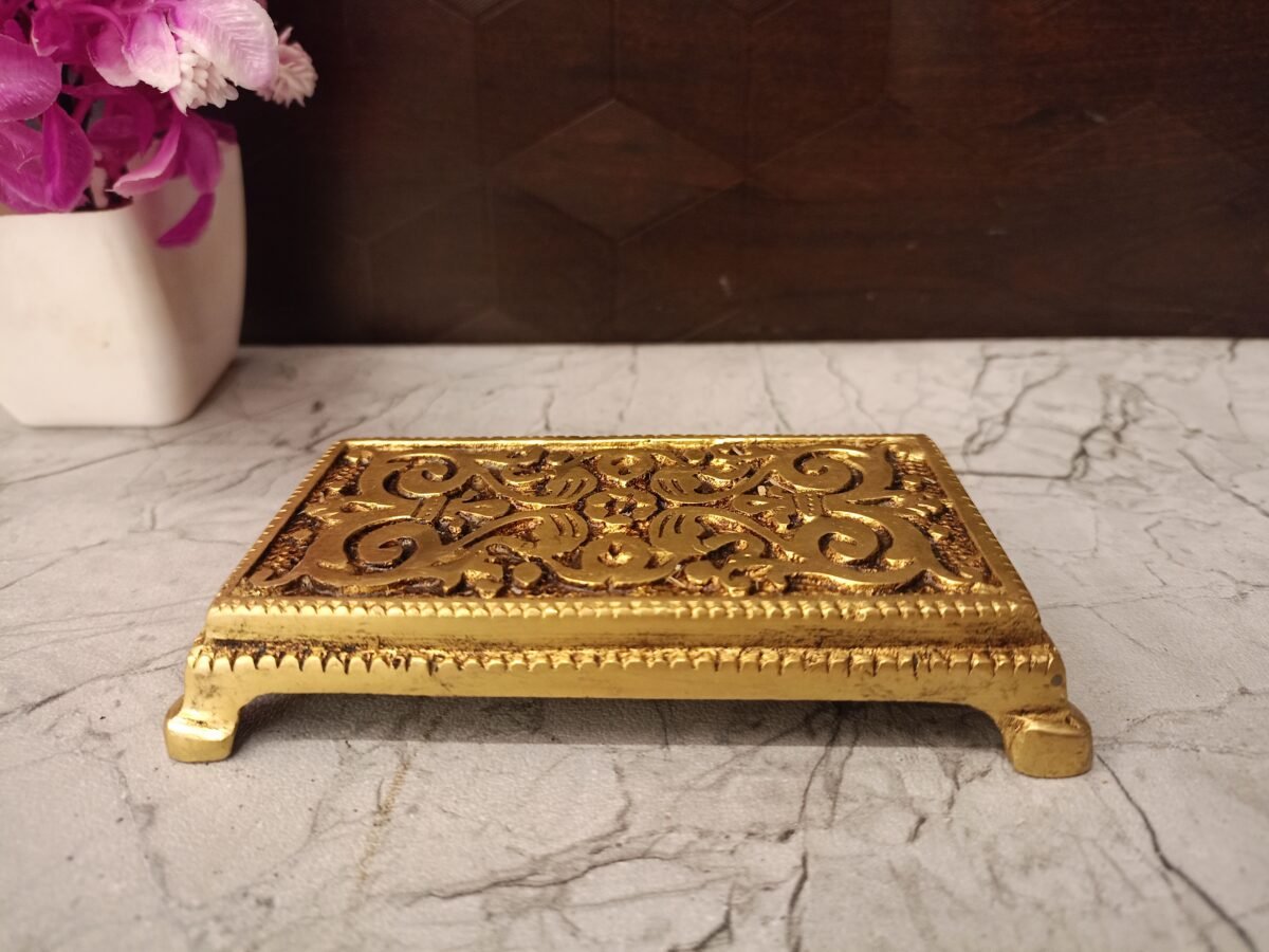 Buy Brass Rectangle Chowki Statue For Pooja 1″ Antique Showroom Trichy