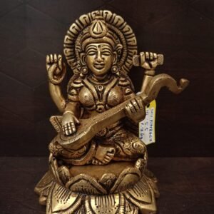 Buy Brass Saraswathi Idol Sitting On Lotus 5.5″ For Pooja Antique Showroom Trichy