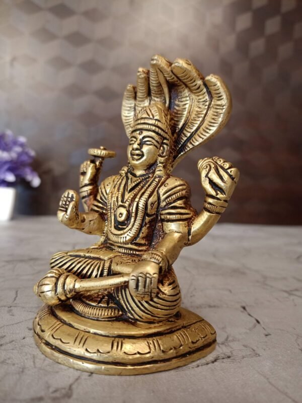 Buy Brass Vishnu Sitting On Base 5″ Antique Showroom Trichy - Image 2