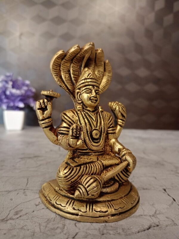 Buy Brass Vishnu Sitting On Base 5″ Antique Showroom Trichy - Image 3