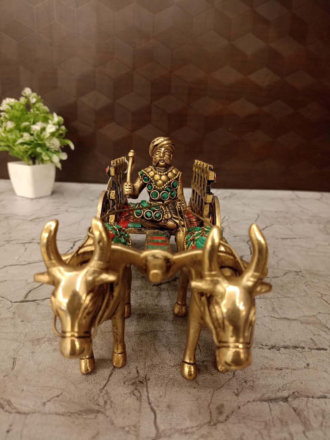 Buy Brass Stone Bullokcart idol 5″ Antique Showroom Trichy