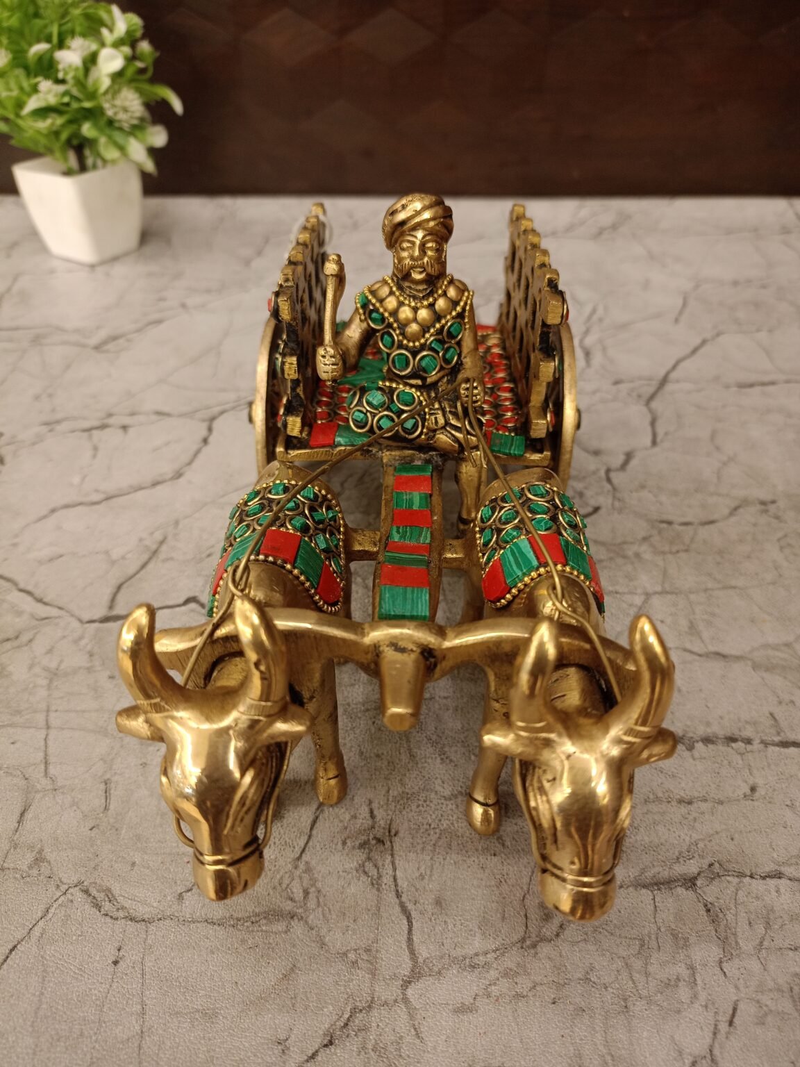 Buy Brass Stone Bullokcart idol 5″ Antique Showroom Trichy - Image 2