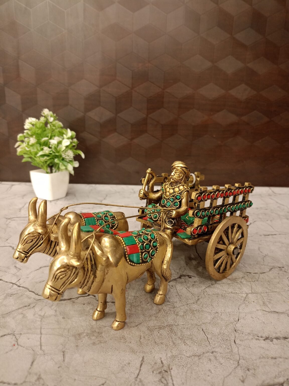 Buy Brass Stone Bullokcart idol 5″ Antique Showroom Trichy - Image 3