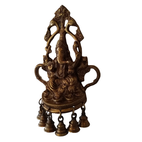 Buy Lord Ganesha on Lotus Wall Hanging With Bells Antique Showroom Trichy - Image 2