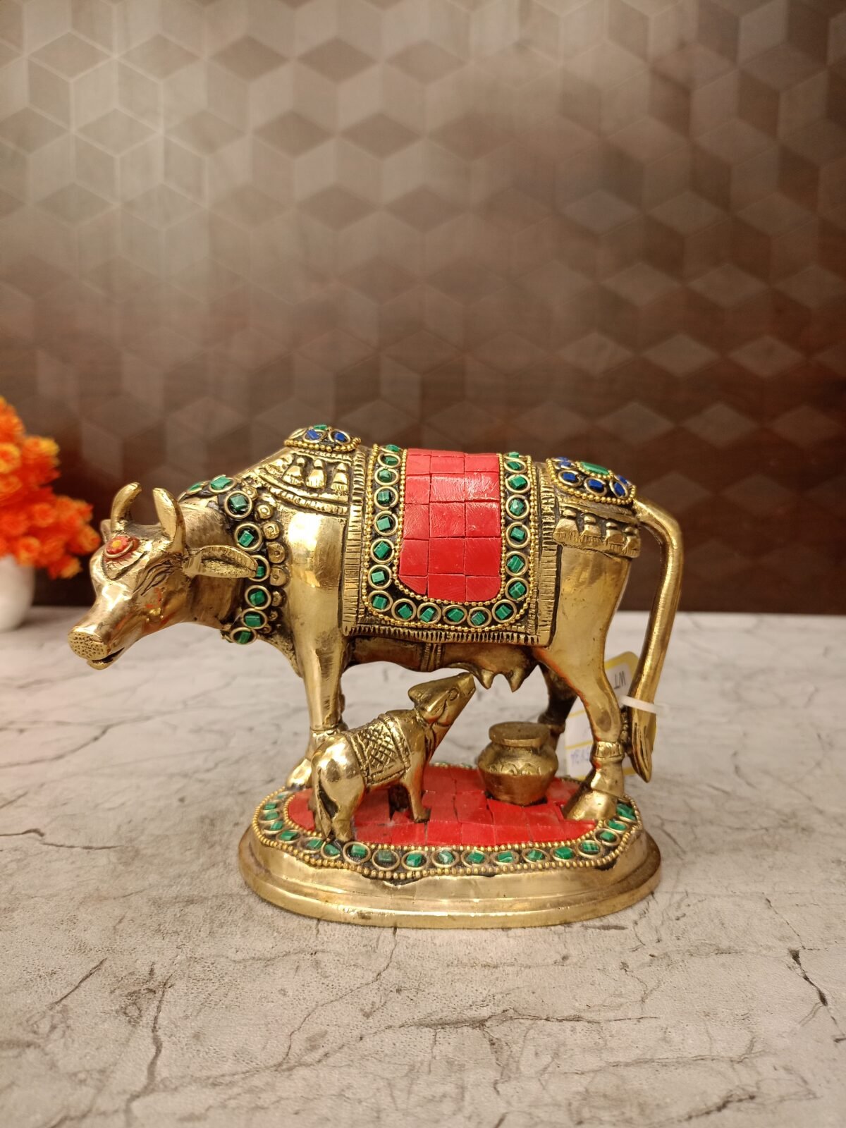 Buy Brass Gomatha Stone finish Green and Red Color 5.5″ Antique Showroom Trichy